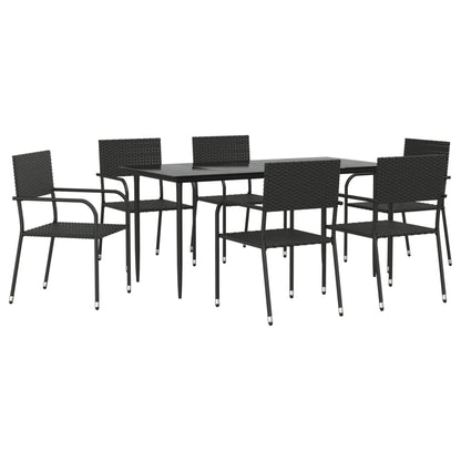 Set da Pranzo da Giardino 7 pz Nero in Polyrattan e Acciaio