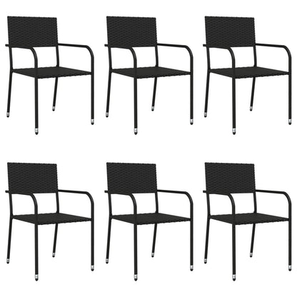 Set da Pranzo da Giardino 7 pz Nero in Polyrattan e Acciaio