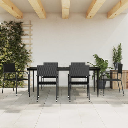 Set da Pranzo da Giardino 7 pz Nero in Polyrattan e Acciaio