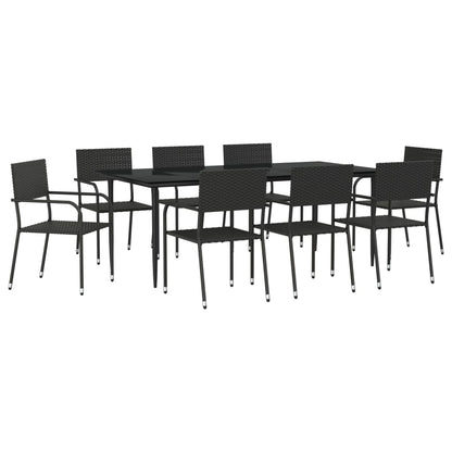 Set da Pranzo da Giardino 9 pz Nero in Polyrattan e Acciaio