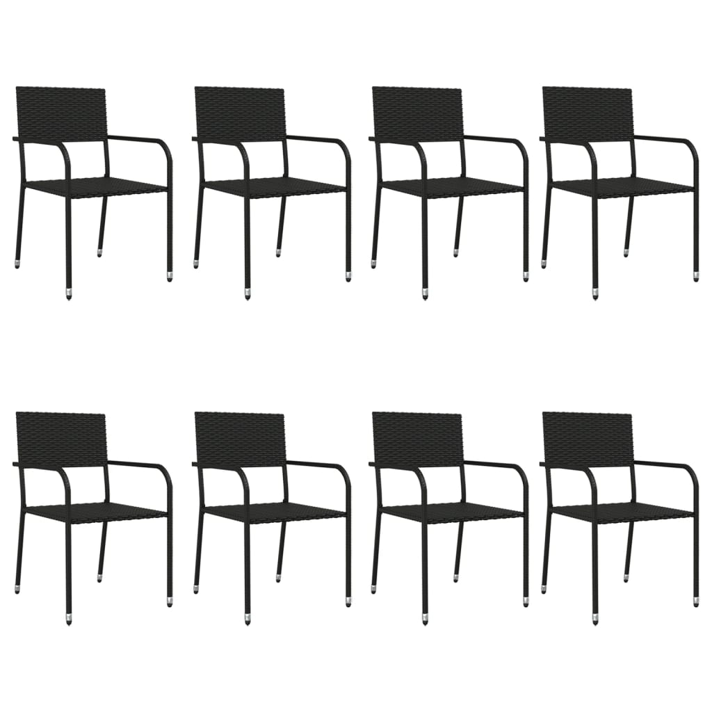 Set da Pranzo da Giardino 9 pz Nero in Polyrattan e Acciaio