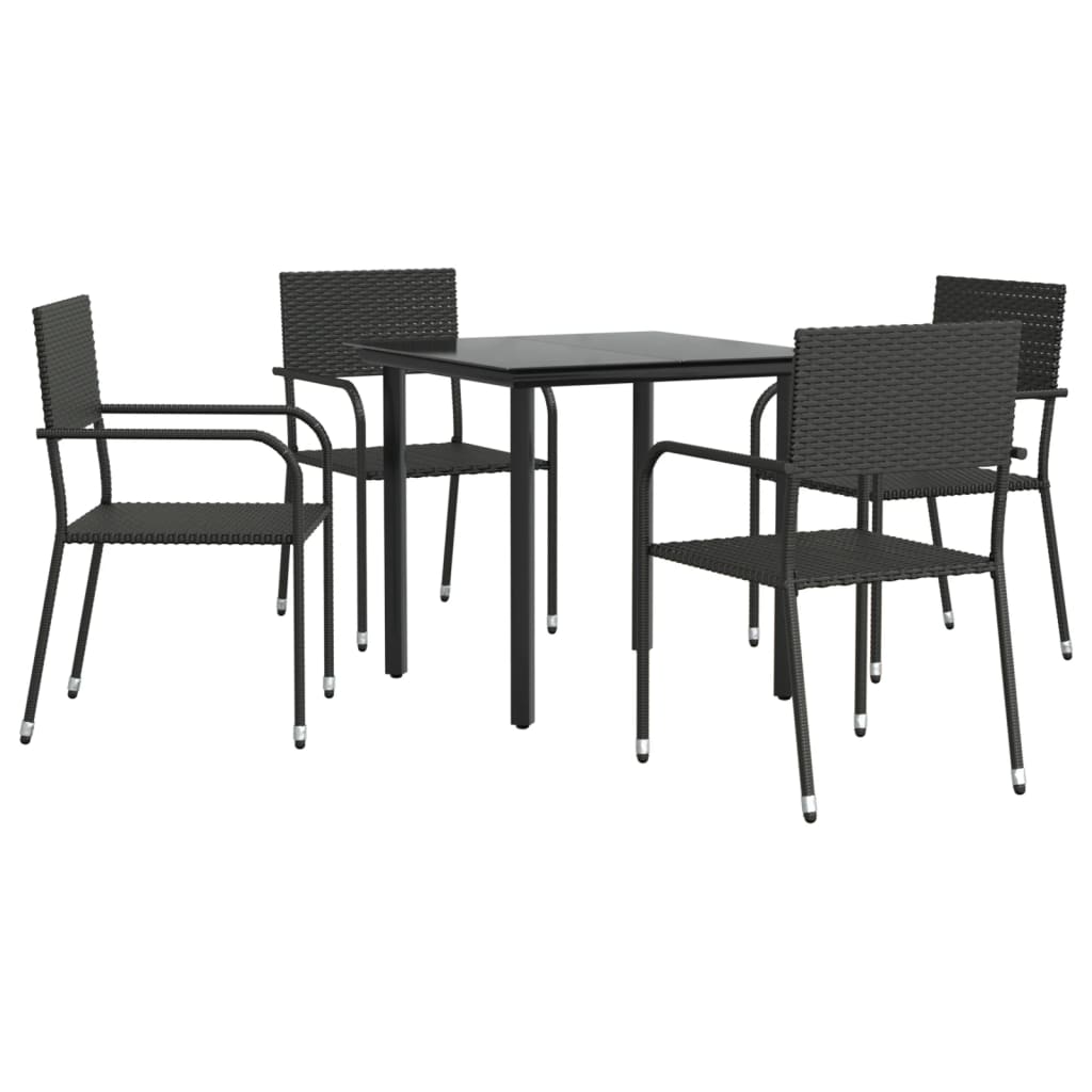 Set da Pranzo da Giardino 5 pz Nero in Polyrattan e Acciaio