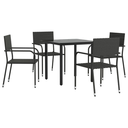 Set da Pranzo da Giardino 5 pz Nero in Polyrattan e Acciaio