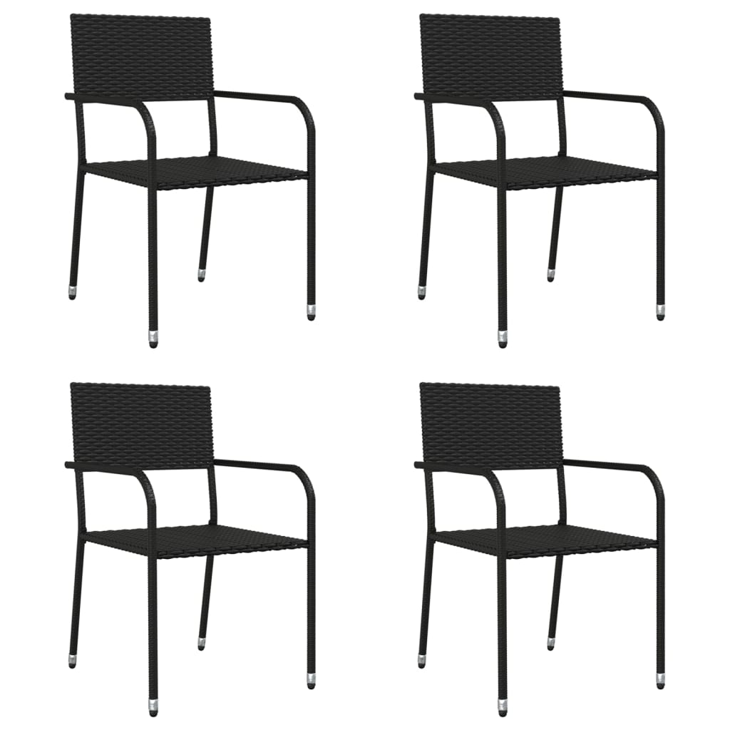 Set da Pranzo da Giardino 5 pz Nero in Polyrattan e Acciaio