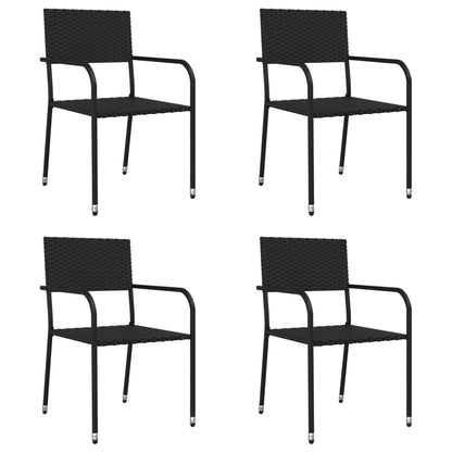 Set da Pranzo da Giardino 5 pz Nero in Polyrattan e Acciaio