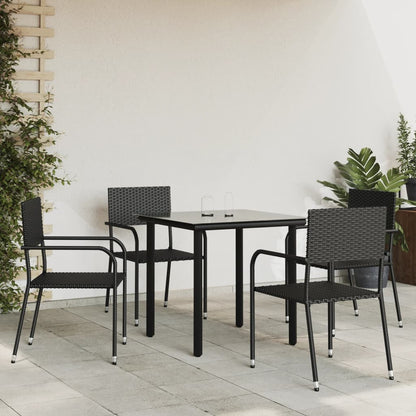 Set da Pranzo da Giardino 5 pz Nero in Polyrattan e Acciaio