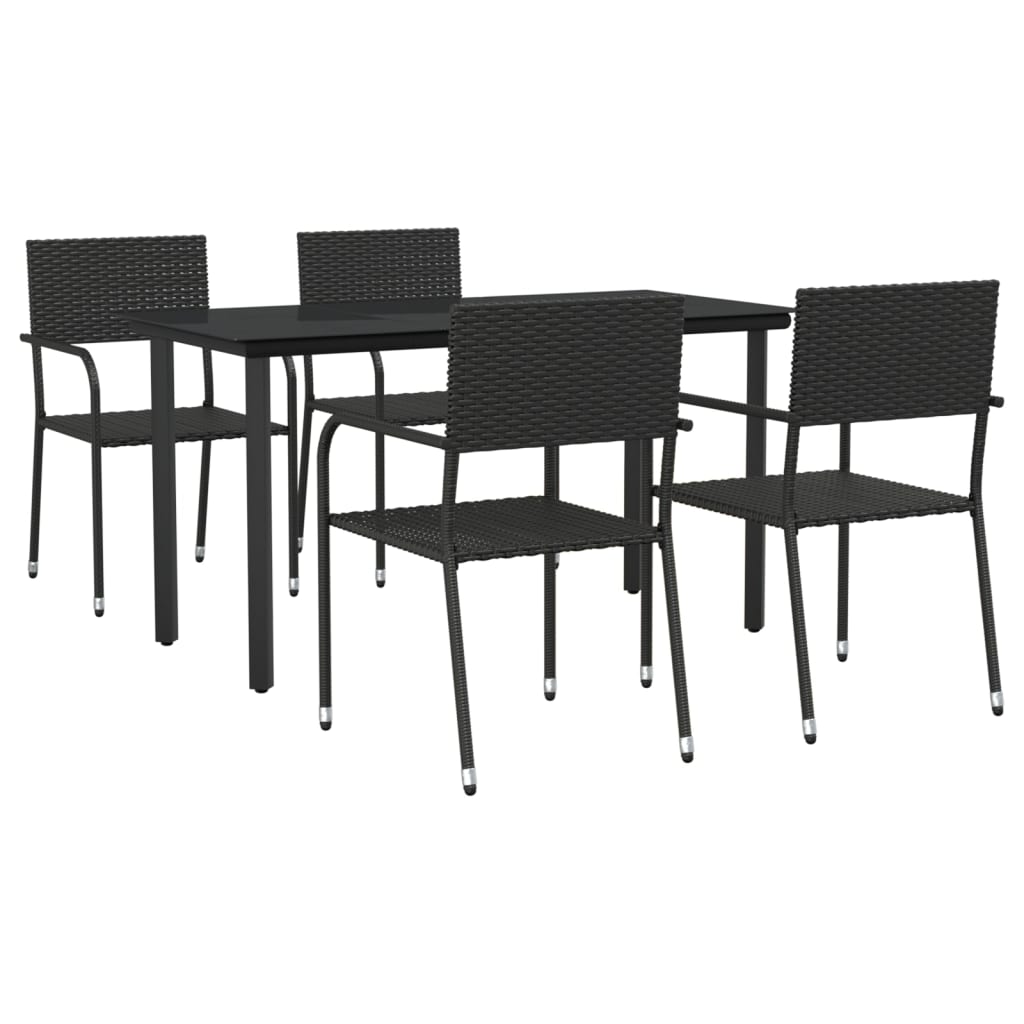 Set da Pranzo da Giardino 5 pz Nero in Polyrattan e Acciaio