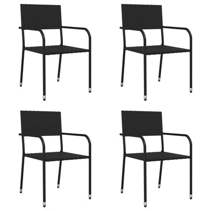 Set da Pranzo da Giardino 5 pz Nero in Polyrattan e Acciaio