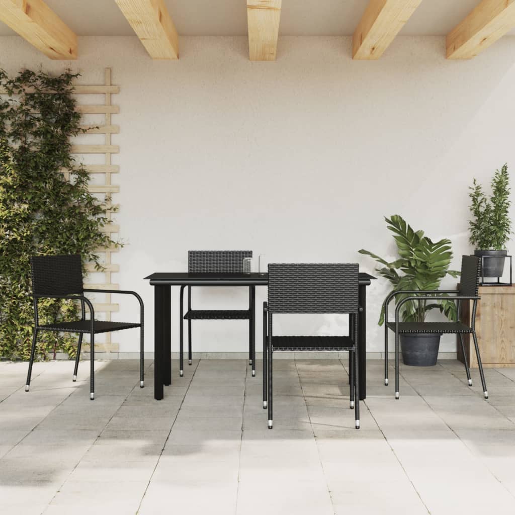 Set da Pranzo da Giardino 5 pz Nero in Polyrattan e Acciaio
