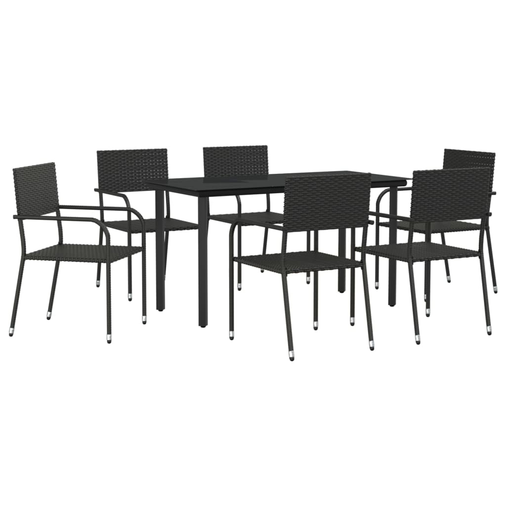 Set da Pranzo da Giardino 7 pz Nero in Polyrattan e Acciaio