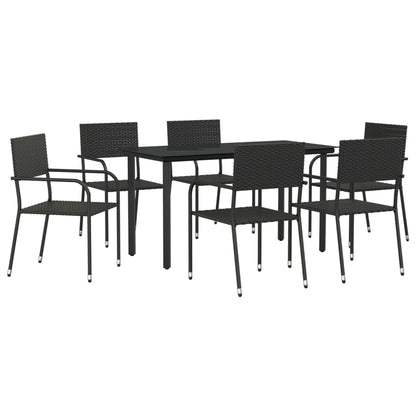 Set da Pranzo da Giardino 7 pz Nero in Polyrattan e Acciaio