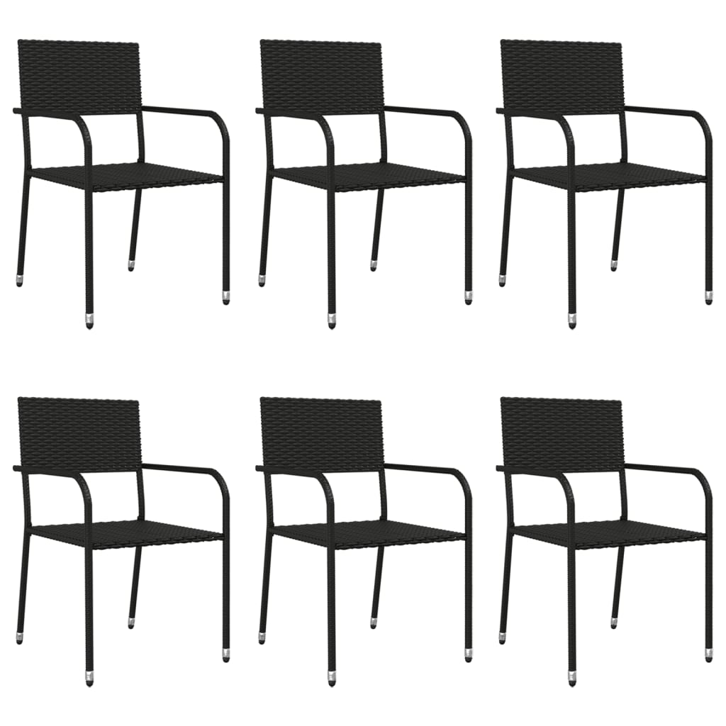 Set da Pranzo da Giardino 7 pz Nero in Polyrattan e Acciaio