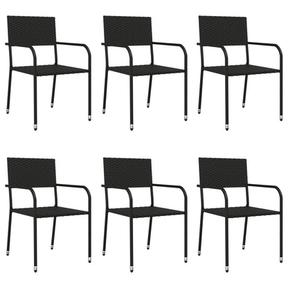 Set da Pranzo da Giardino 7 pz Nero in Polyrattan e Acciaio