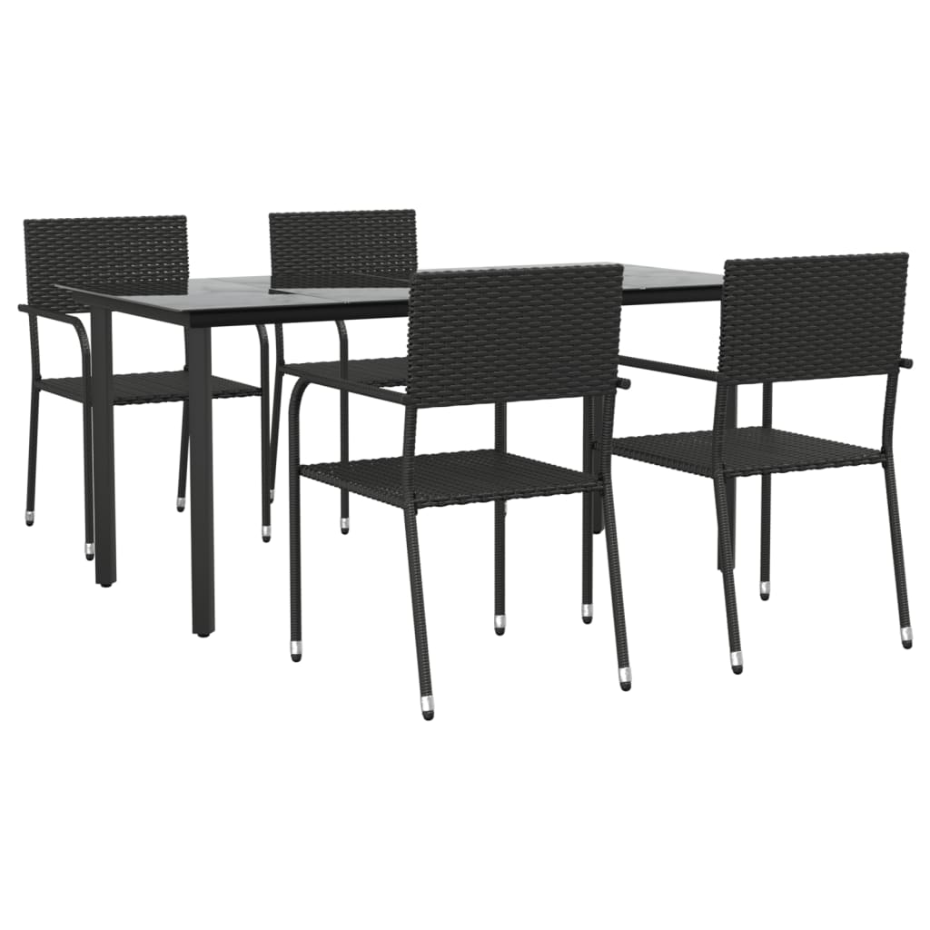 Set da Pranzo da Giardino 5 pz Nero in Polyrattan e Acciaio