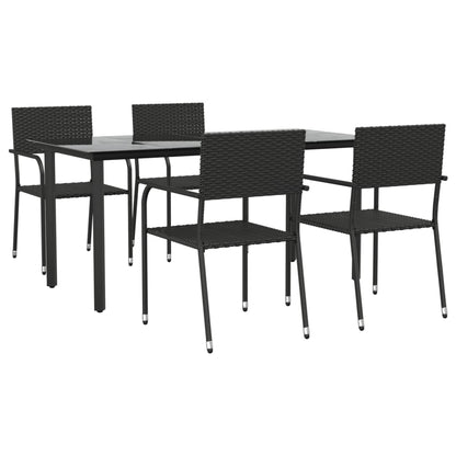 Set da Pranzo da Giardino 5 pz Nero in Polyrattan e Acciaio