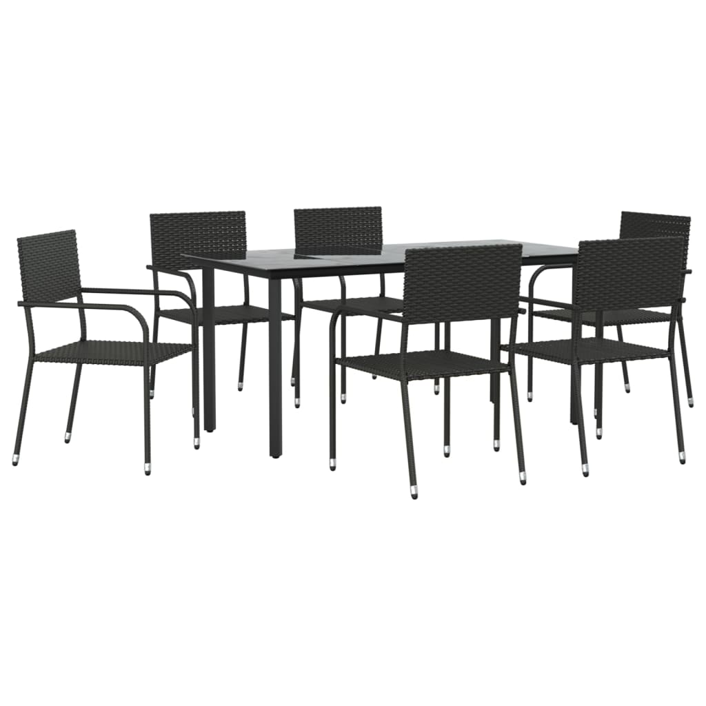 Set da Pranzo da Giardino 7 pz Nero in Polyrattan e Acciaio