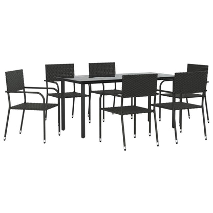 Set da Pranzo da Giardino 7 pz Nero in Polyrattan e Acciaio