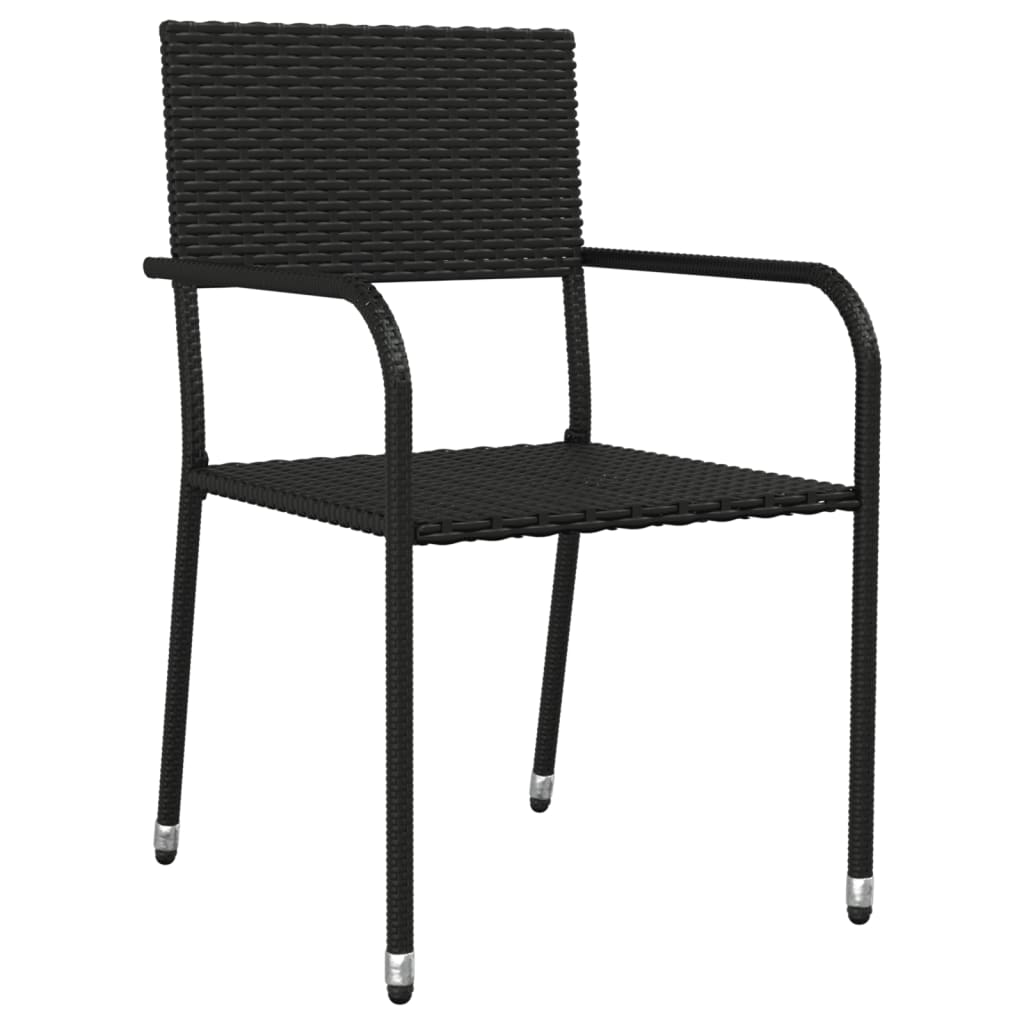 Set da Pranzo da Giardino 7 pz Nero in Polyrattan e Acciaio