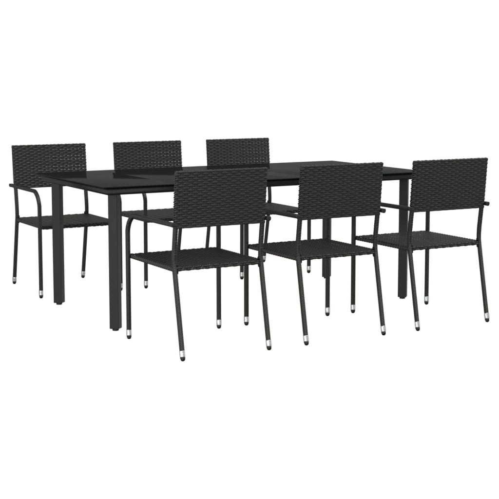 Set da Pranzo da Giardino 7 pz Nero in Polyrattan e Acciaio