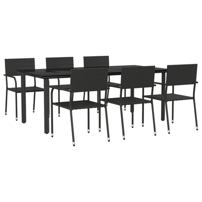 Set da Pranzo da Giardino 7 pz Nero in Polyrattan e Acciaio
