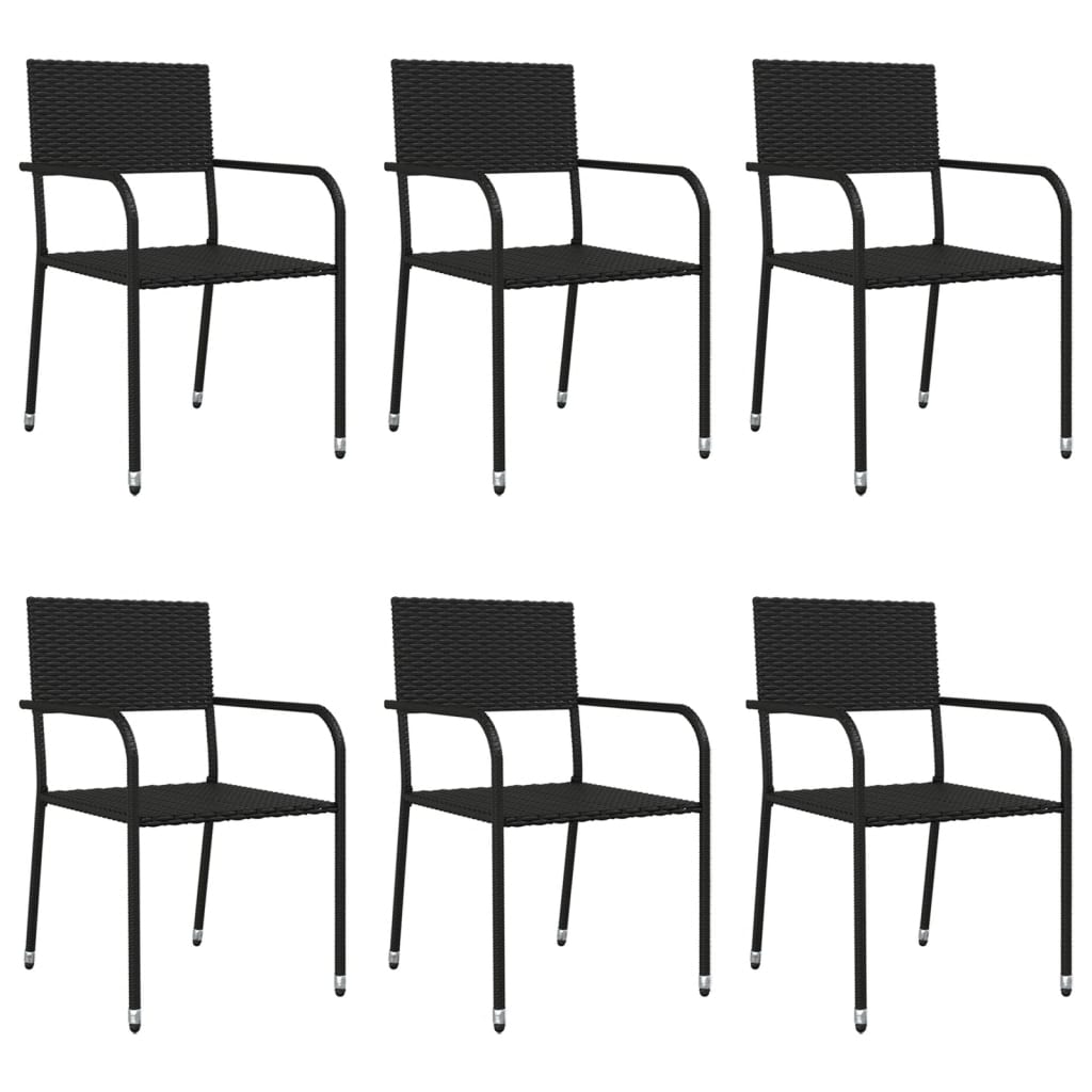 Set da Pranzo da Giardino 7 pz Nero in Polyrattan e Acciaio