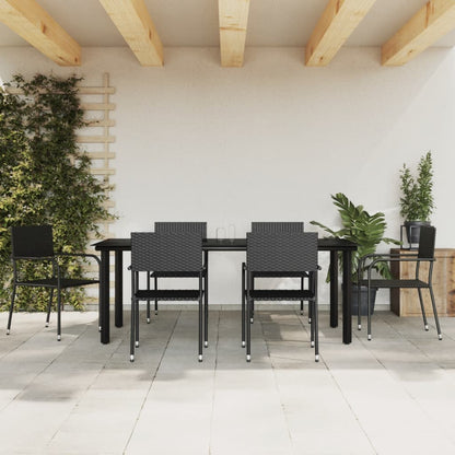 Set da Pranzo da Giardino 7 pz Nero in Polyrattan e Acciaio