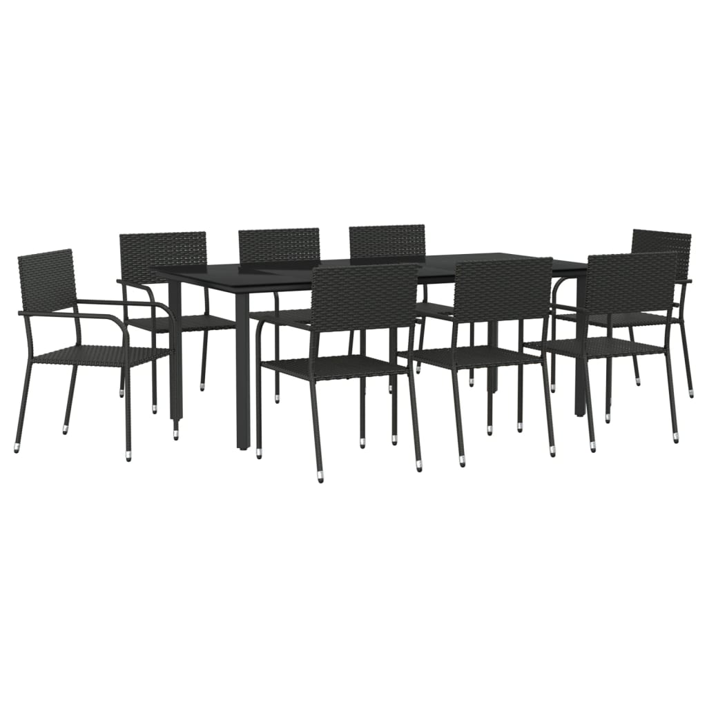 Set da Pranzo da Giardino 9 pz Nero in Polyrattan e Acciaio
