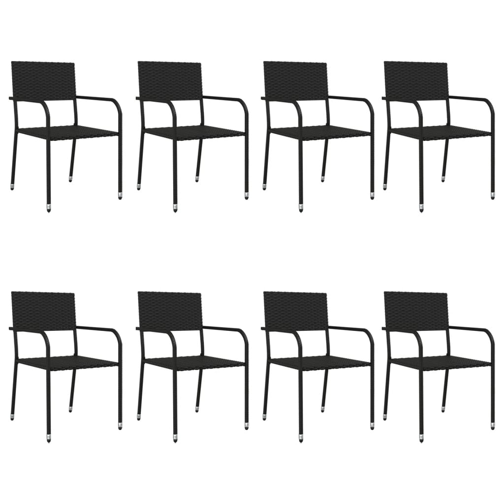 Set da Pranzo da Giardino 9 pz Nero in Polyrattan e Acciaio