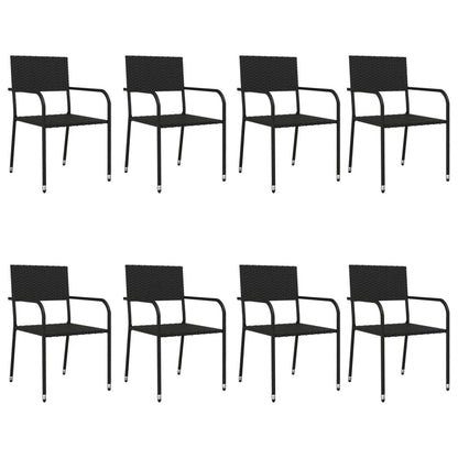 Set da Pranzo da Giardino 9 pz Nero in Polyrattan e Acciaio