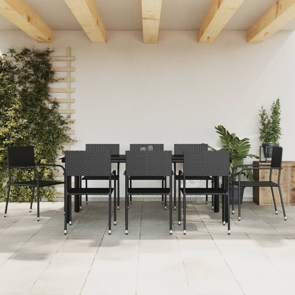 Set da Pranzo da Giardino 9 pz Nero in Polyrattan e Acciaio