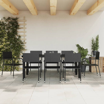 Set da Pranzo da Giardino 9 pz Nero in Polyrattan e Acciaio