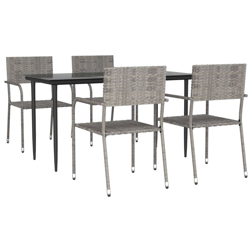 Set da Pranzo da Giardino 5 pz Nero Grigio Polyrattan e Acciaio