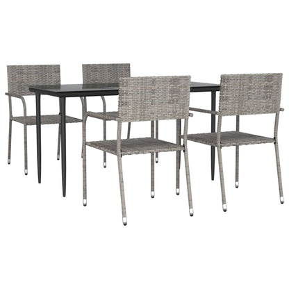 Set da Pranzo da Giardino 5 pz Nero Grigio Polyrattan e Acciaio