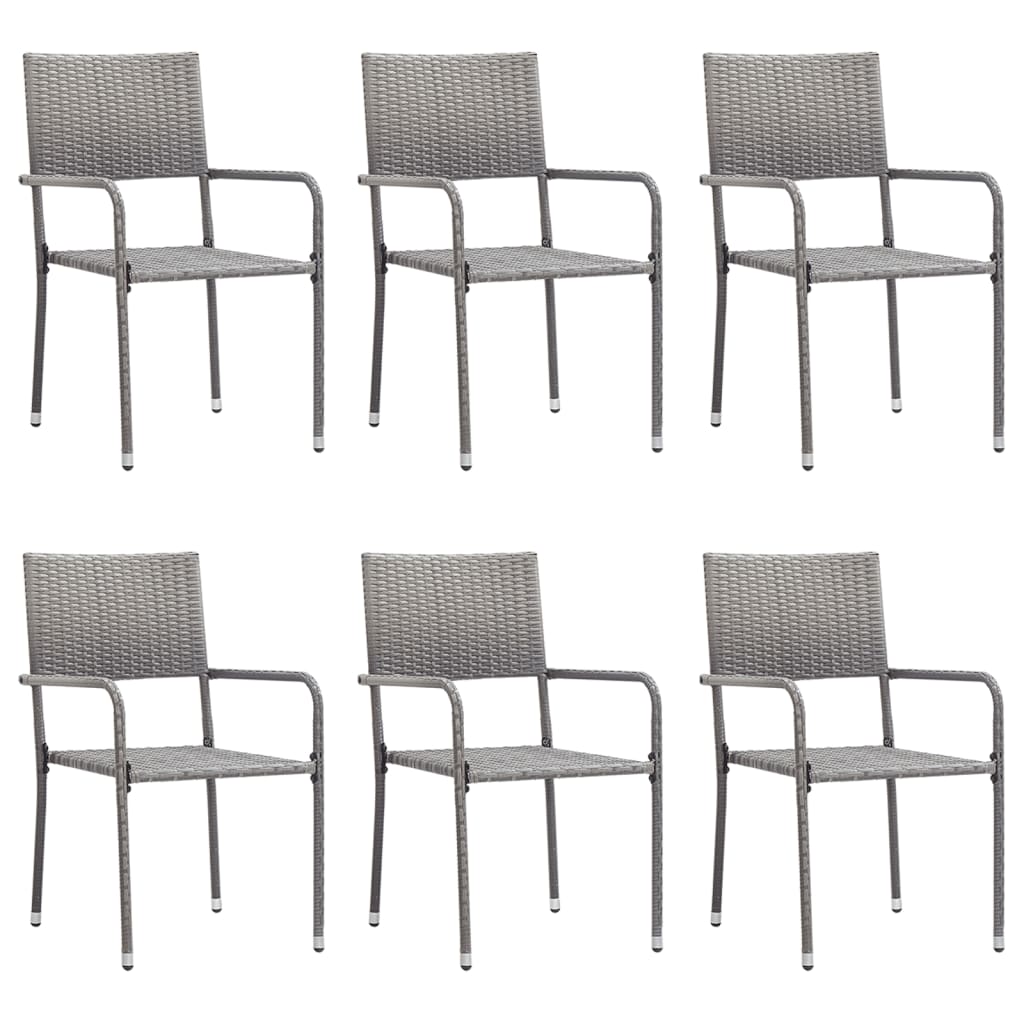 Set da Pranzo da Giardino 7 pz Nero Grigio Polyrattan e Acciaio