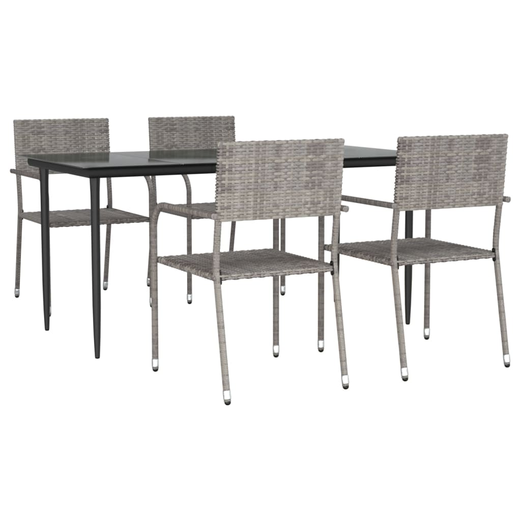 Set da Pranzo da Giardino 5 pz Nero Grigio Polyrattan e Acciaio