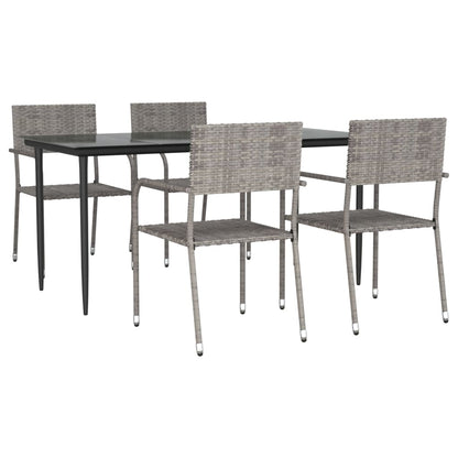Set da Pranzo da Giardino 5 pz Nero Grigio Polyrattan e Acciaio