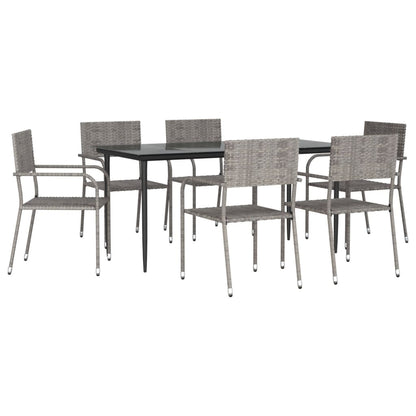 Set da Pranzo da Giardino 7 pz Nero Grigio Polyrattan e Acciaio