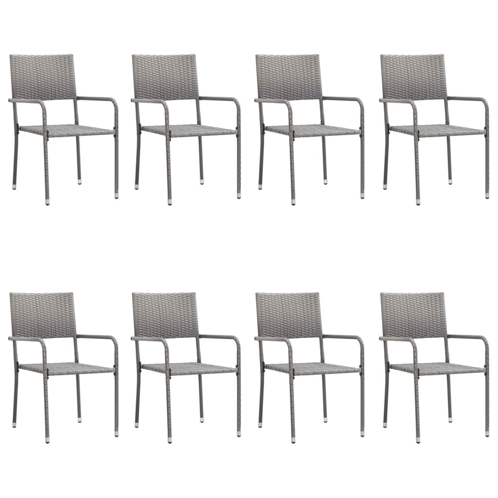 Set da Pranzo da Giardino 9 pz Nero Grigio Polyrattan e Acciaio