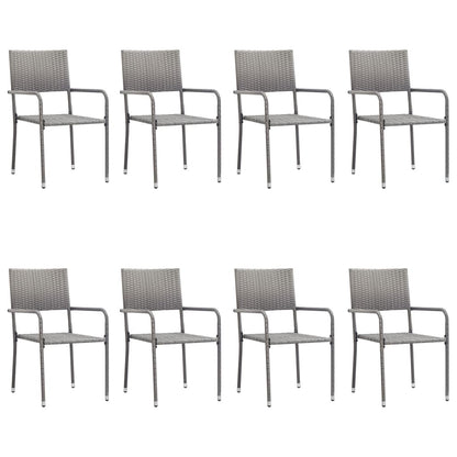Set da Pranzo da Giardino 9 pz Nero Grigio Polyrattan e Acciaio