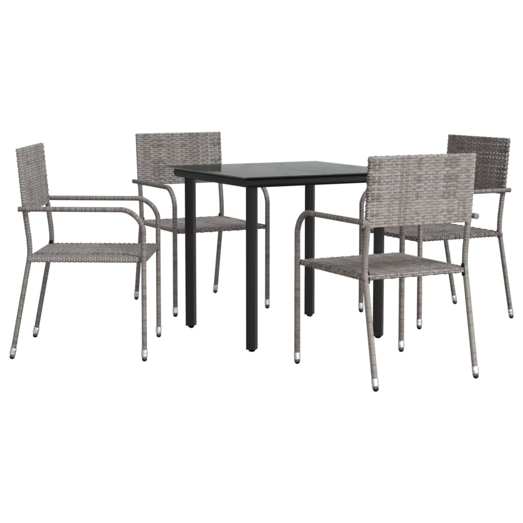 Set da Pranzo da Giardino 5 pz Nero Grigio Polyrattan e Acciaio