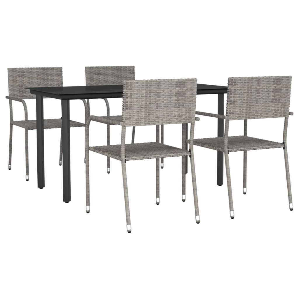 Set da Pranzo da Giardino 5 pz Nero Grigio Polyrattan e Acciaio