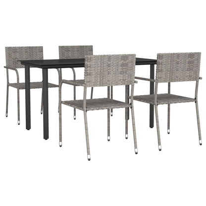 Set da Pranzo da Giardino 5 pz Nero Grigio Polyrattan e Acciaio