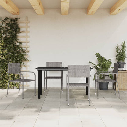 Set da Pranzo da Giardino 5 pz Nero Grigio Polyrattan e Acciaio