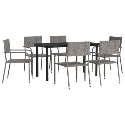 Set da Pranzo da Giardino 7 pz Nero Grigio Polyrattan e Acciaio