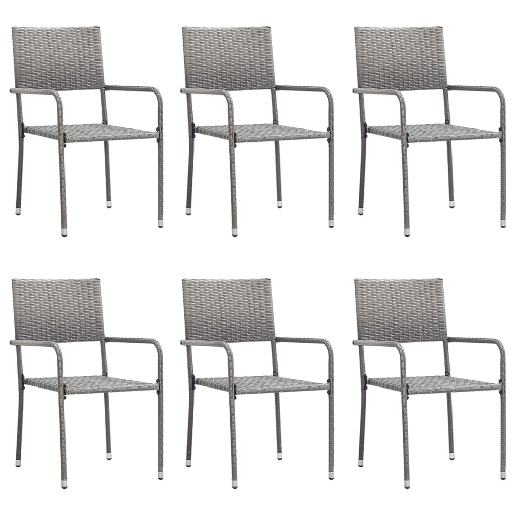 Set da Pranzo da Giardino 7 pz Nero Grigio Polyrattan e Acciaio