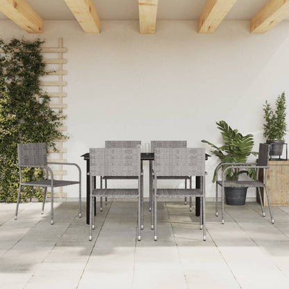 Set da Pranzo da Giardino 7 pz Nero Grigio Polyrattan e Acciaio