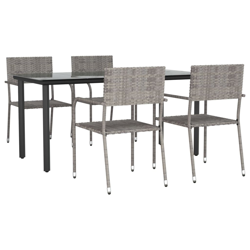 Set da Pranzo da Giardino 5 pz Nero Grigio Polyrattan e Acciaio