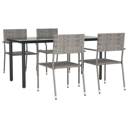 Set da Pranzo da Giardino 5 pz Nero Grigio Polyrattan e Acciaio