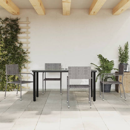 Set da Pranzo da Giardino 5 pz Nero Grigio Polyrattan e Acciaio