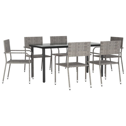 Set da Pranzo da Giardino 7 pz Nero Grigio Polyrattan e Acciaio